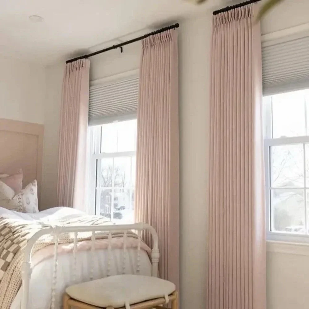 TWOPAGES Lila Thermal Insulated Pleated Curtains Soft Pink (2) 52